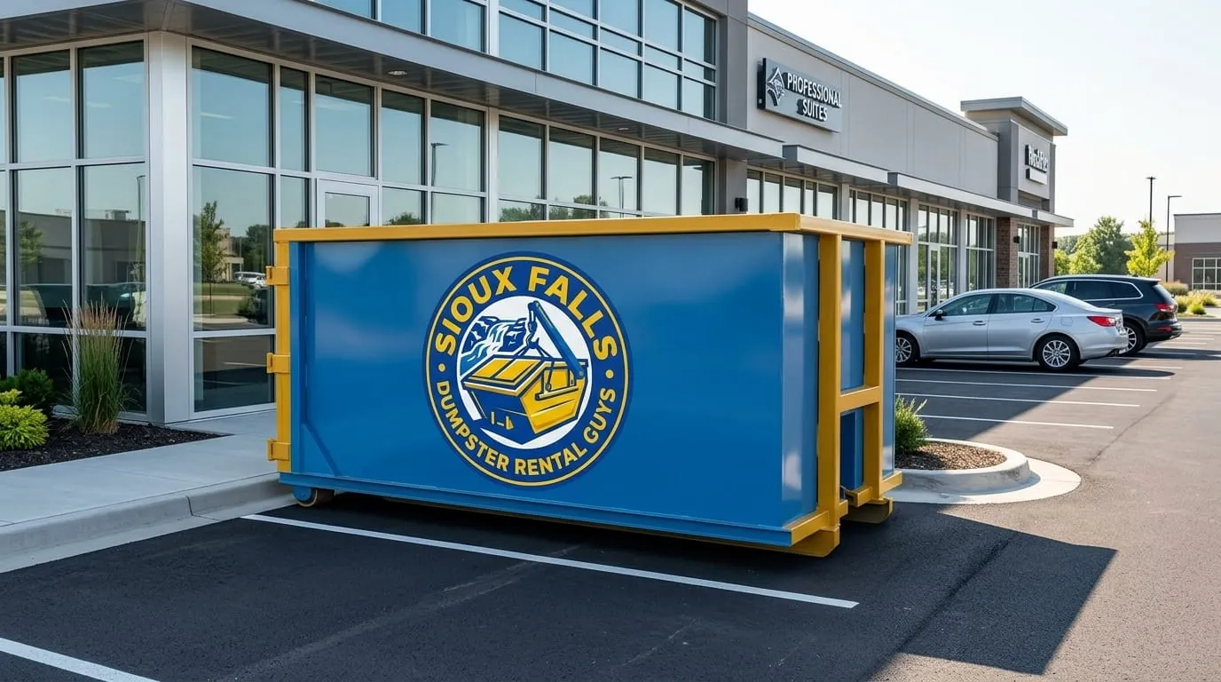 Sioux Falls Dumpster Rental Guys roll-off container and truck working a job in Minnehaha County Sioux Falls Dumpster Rental Guys roll-off container and truck working a job in Minnehaha County